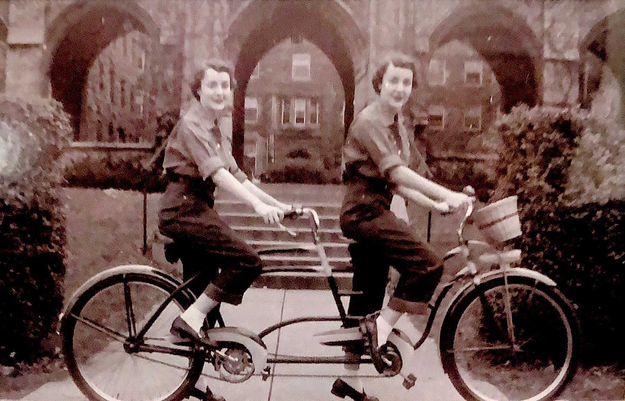 Stegner twins on bicycle